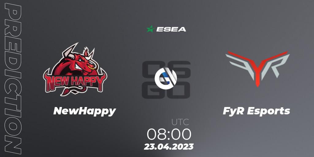 Pronósticos NewHappy - FyR Esports. 23.04.2023 at 08:00. ESEA Cash Cup: Asia - Spring 2023 #3 - Counter-Strike (CS2)