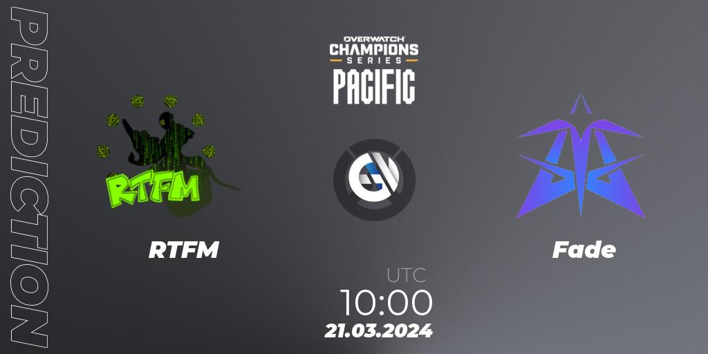 Pronósticos RTFM - Fade. 21.03.2024 at 10:00. Overwatch Champions Series 2024 - Stage 1 Pacific - Overwatch