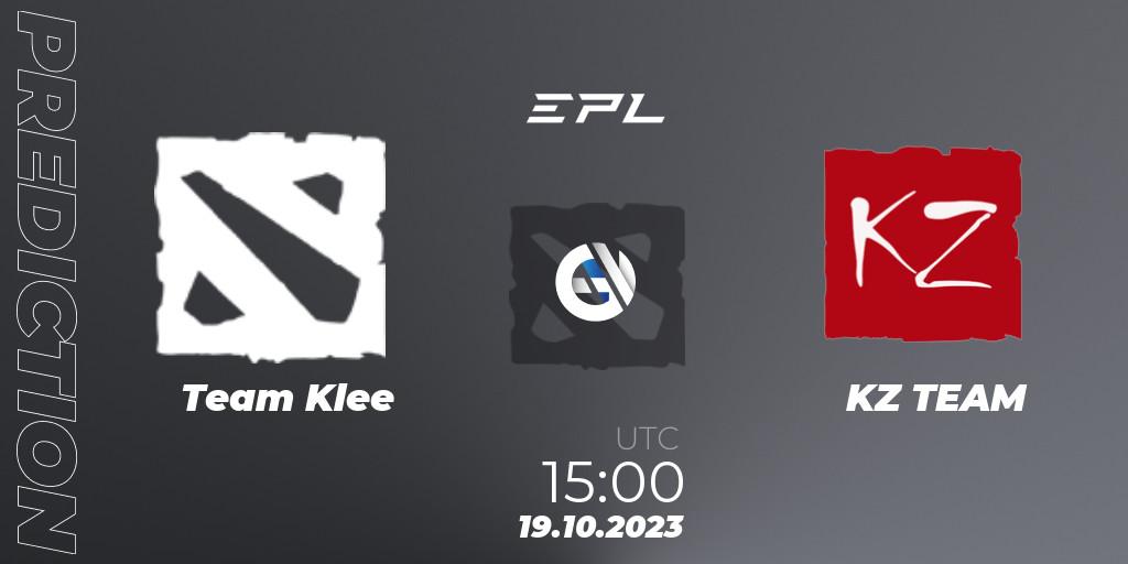 Pronósticos Team Klee - KZ TEAM. 19.10.2023 at 15:00. European Pro League Season 13 - Dota 2