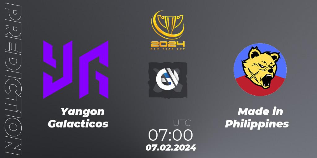 Pronósticos Yangon Galacticos - Made in Philippines. 07.02.2024 at 07:06. New Year Cup 2024 - Dota 2