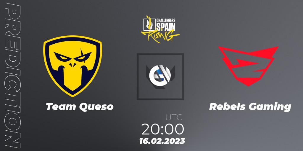 Pronósticos Team Queso - Rebels Gaming. 16.02.2023 at 20:00. VALORANT Challengers 2023 Spain: Rising Split 1 - VALORANT