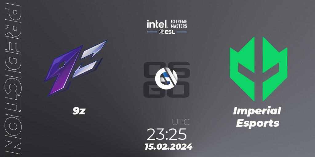 Pronósticos 9z - Imperial Esports. 15.02.2024 at 23:25. Intel Extreme Masters Dallas 2024: South American Open Qualifier #1 - Counter-Strike (CS2)