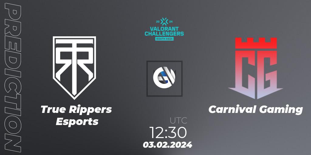 Pronósticos True Rippers Esports - Carnival Gaming. 03.02.2024 at 13:00. VALORANT Challengers 2024: South Asia Split 1 - Cup 1 - VALORANT