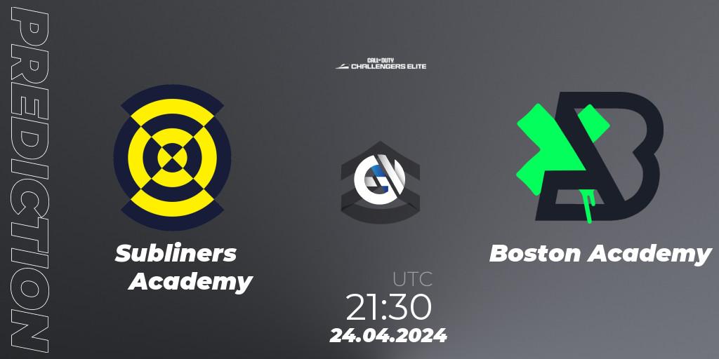 Pronósticos Subliners Academy - Boston Academy. 24.04.2024 at 22:00. Call of Duty Challengers 2024 - Elite 2: NA - Call of Duty