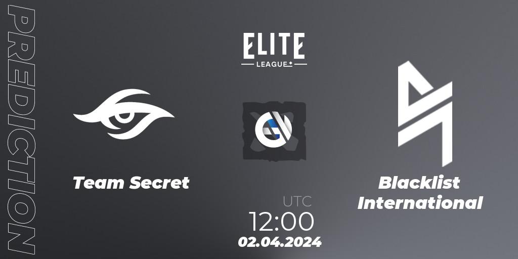 Pronósticos Team Secret - Blacklist International. 02.04.24. Elite League: Swiss Stage - Dota 2
