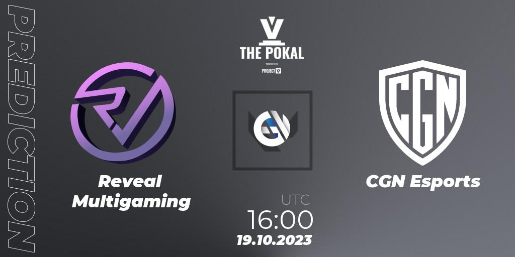 Pronósticos Reveal Multigaming - CGN Esports. 19.10.2023 at 16:00. PROJECT V 2023: THE POKAL - VALORANT
