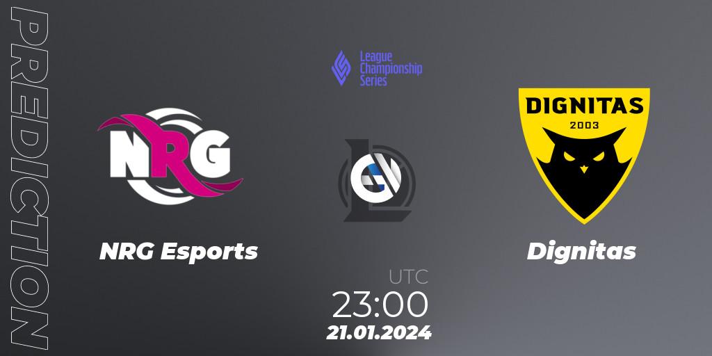 Pronósticos NRG Esports - Dignitas. 21.01.2024 at 23:00. LCS Spring 2024 - Group Stage - LoL