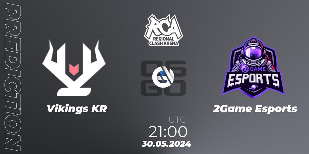 Pronósticos Vikings KR - 2Game Esports. 30.05.2024 at 22:00. Regional Clash Arena South America: Closed Qualifier - Counter-Strike (CS2)