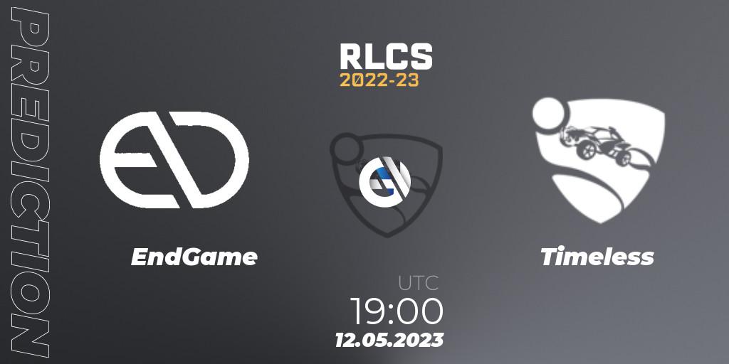 Pronósticos EndGame - Timeless. 12.05.2023 at 19:00. RLCS 2022-23 - Spring: South America Regional 1 - Spring Open - Rocket League