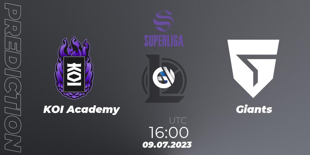 Pronósticos KOI Academy - Giants. 09.07.2023 at 17:45. Superliga Summer 2023 - Group Stage - LoL