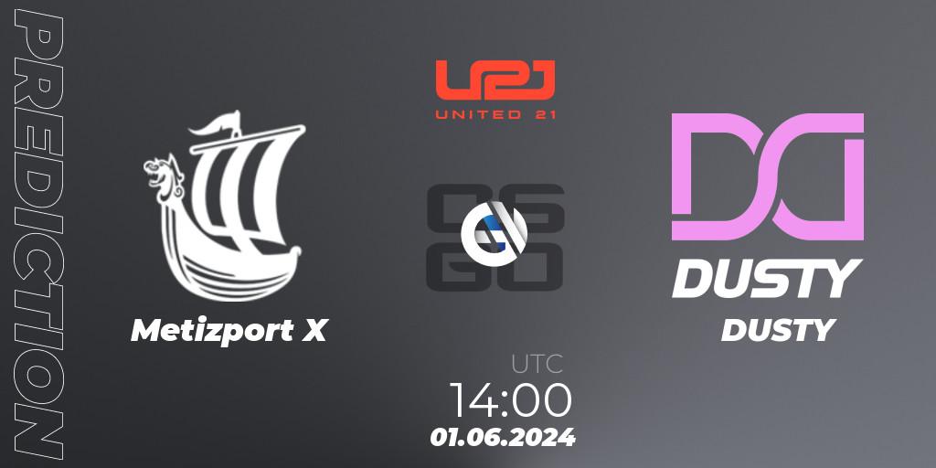 Pronósticos Metizport X - DUSTY. 01.06.2024 at 14:00. United21 Season 14: Division 2 - Counter-Strike (CS2)