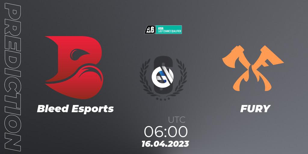 Pronósticos Bleed Esports - FURY. 16.04.23. Asia League 2023 - Stage 1 - Last Chance Qualifiers - Rainbow Six