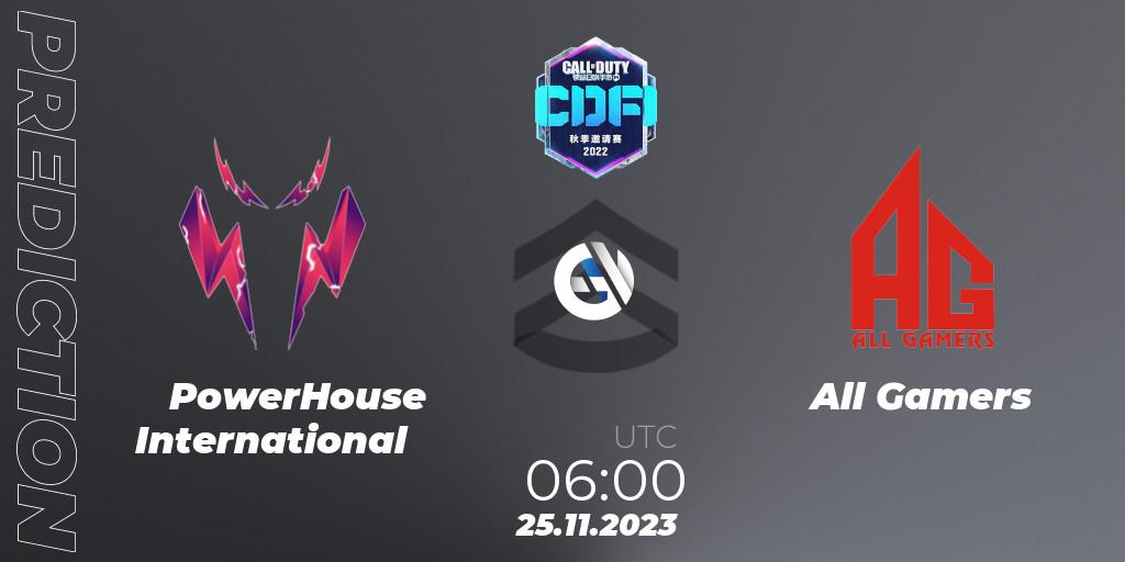 Pronósticos PowerHouse International - All Gamers. 25.11.2023 at 07:50. CODM Fall Invitational 2023 - Call of Duty