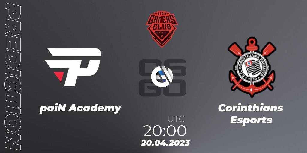 Pronósticos paiN Academy - Corinthians Esports. 20.04.2023 at 21:00. Gamers Club Liga Série A: April 2023 - Counter-Strike (CS2)