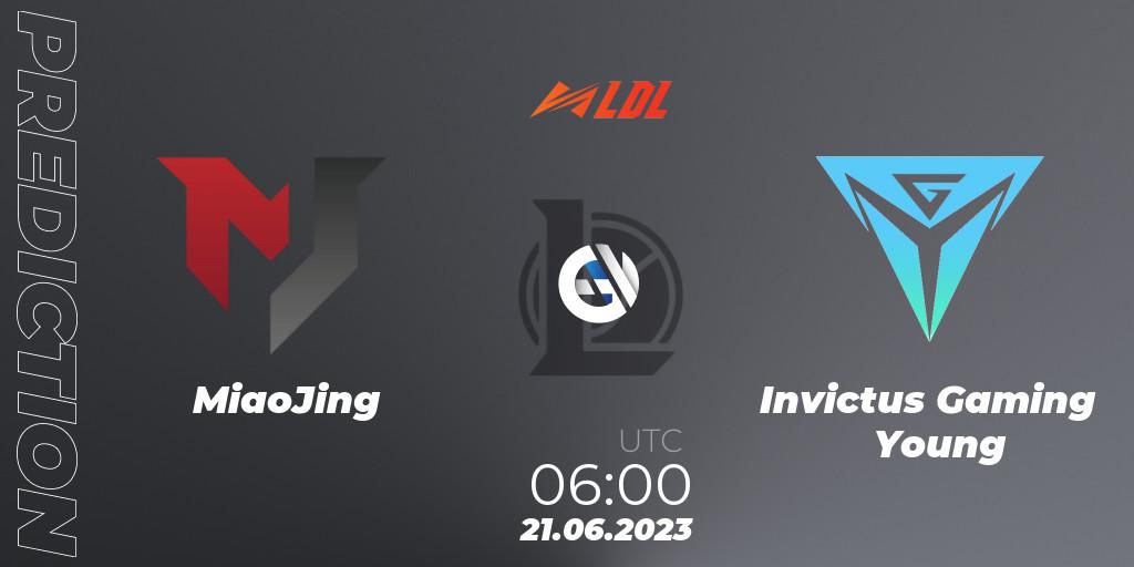 Pronósticos MiaoJing - Invictus Gaming Young. 21.06.2023 at 06:00. LDL 2023 - Regular Season - Stage 3 - LoL
