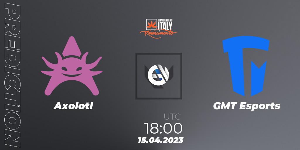 Pronósticos Axolotl - GMT Esports. 15.04.2023 at 18:00. VALORANT Challengers 2023 Italy: Rinascimento Split 2 - VALORANT