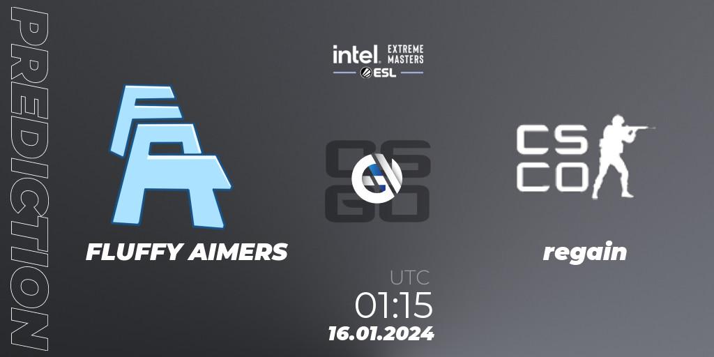Pronósticos FLUFFY AIMERS - regain. 16.01.2024 at 01:15. Intel Extreme Masters China 2024: North American Open Qualifier #1 - Counter-Strike (CS2)