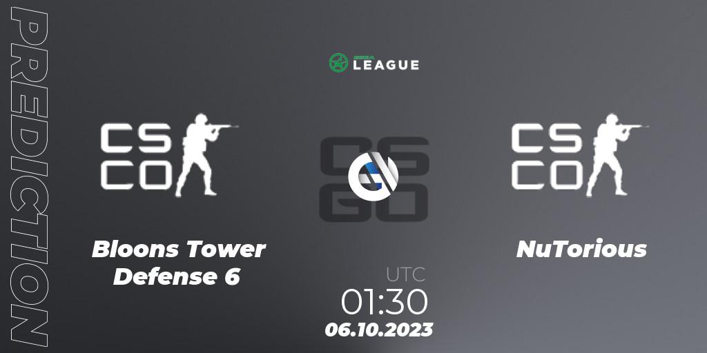 Pronósticos Bloons Tower Defense 6 - NuTorious. 06.10.2023 at 01:30. ESEA Season 46: Main Division - North America - Counter-Strike (CS2)