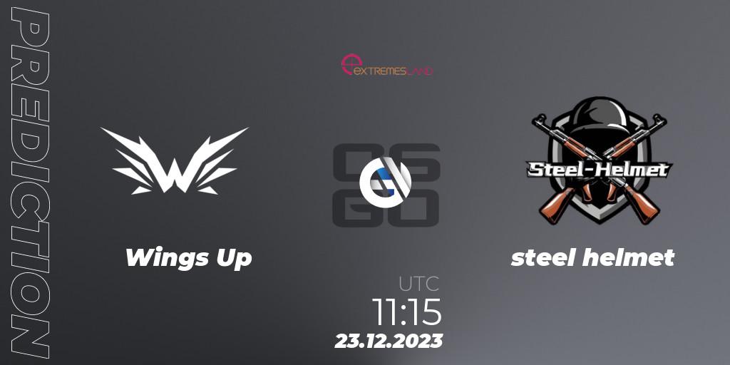Pronósticos Wings Up - steel helmet. 23.12.2023 at 11:15. eXTREMESLAND 2023: Chinese Qualifier - Counter-Strike (CS2)