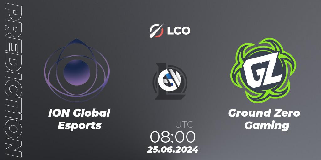 Pronósticos ION Global Esports - Ground Zero Gaming. 25.06.2024 at 08:00. LCO Split 2 2024 - Group Stage - LoL