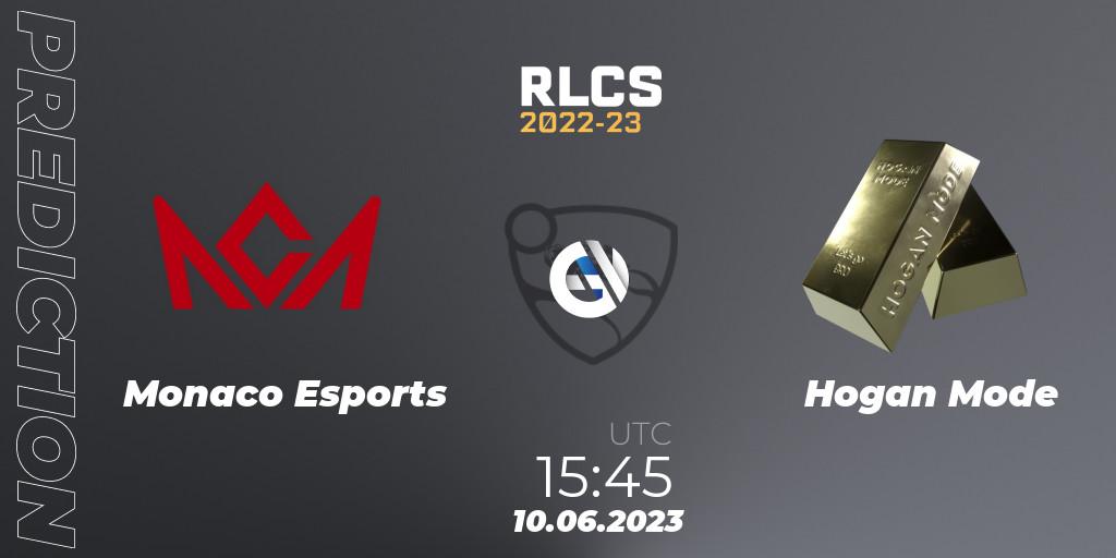 Pronósticos Monaco Esports - Hogan Mode. 10.06.2023 at 15:00. RLCS 2022-23 - Spring: Europe Regional 3 - Spring Invitational - Rocket League