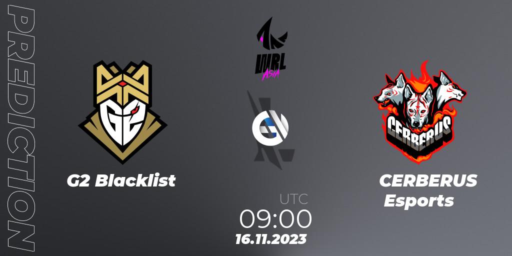 Pronósticos G2 Blacklist - CERBERUS Esports. 16.11.2023 at 09:00. WRL Asia 2023 - Season 2 - Regular Season - Wild Rift