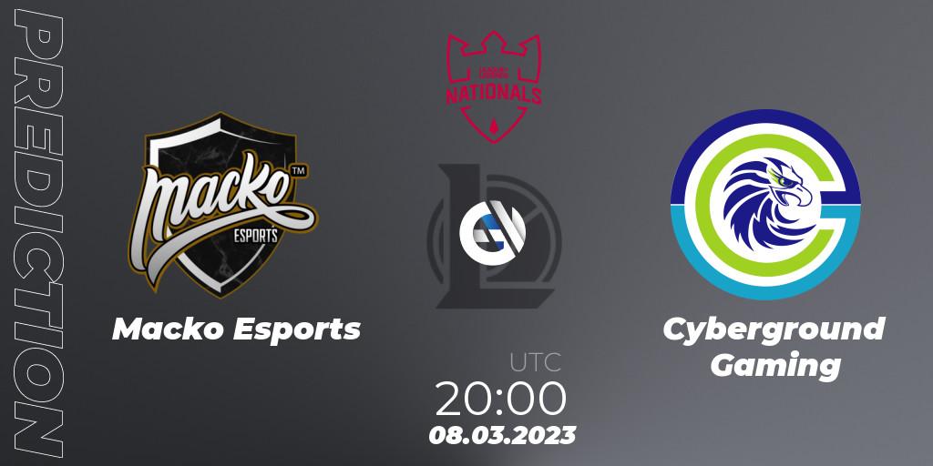 Pronósticos Macko Esports - Cyberground Gaming. 08.03.2023 at 20:00. PG Nationals Spring 2023 - Group Stage - LoL