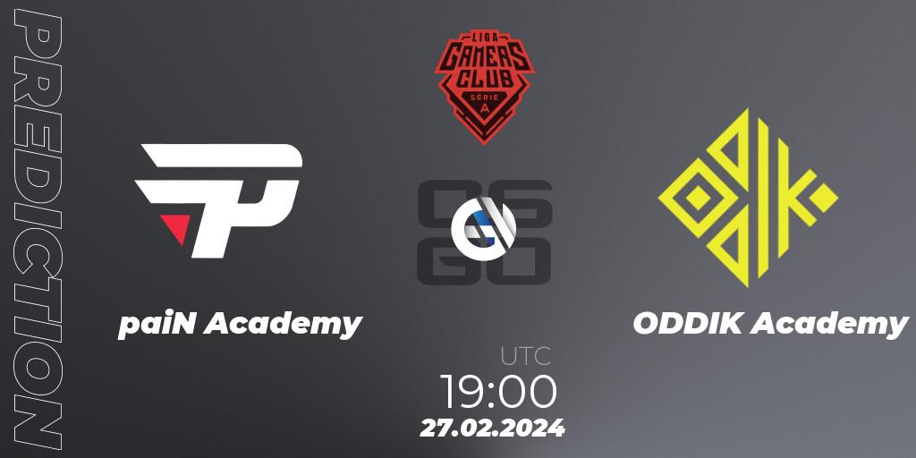 Pronósticos paiN Academy - ODDIK Academy. 27.02.2024 at 19:00. Gamers Club Liga Série A: February 2024 - Counter-Strike (CS2)