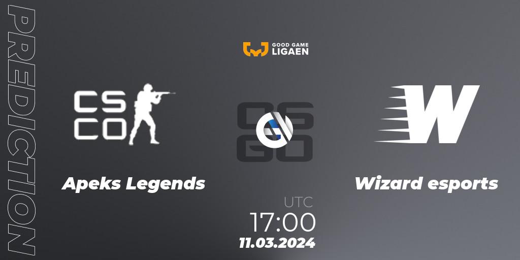 Pronósticos Apeks Legends - Wizard esports. 11.03.24. Good Game-ligaen Spring 2024 - CS2 (CS:GO)