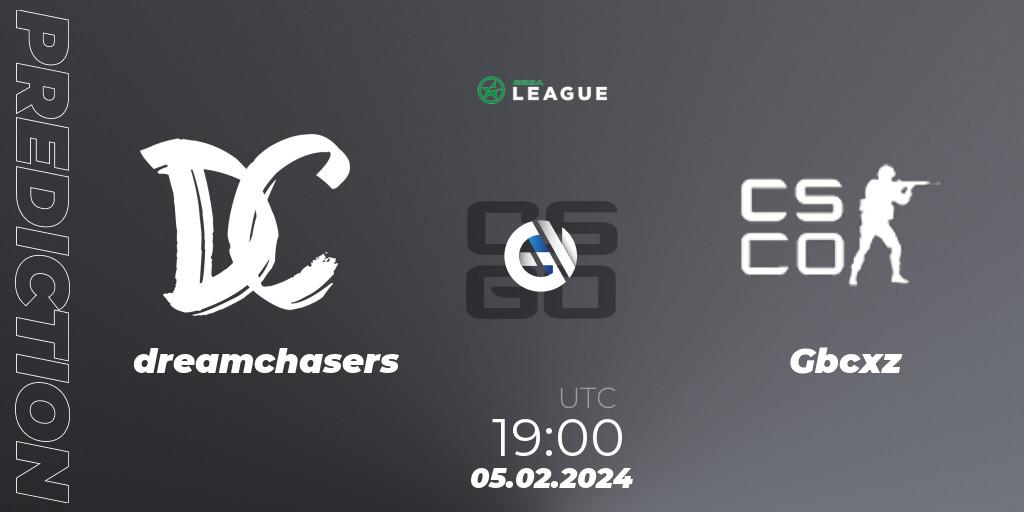 Pronósticos dreamchasers - Gbcxz. 05.02.2024 at 19:00. ESEA Season 48: Advanced Division - Europe - Counter-Strike (CS2)