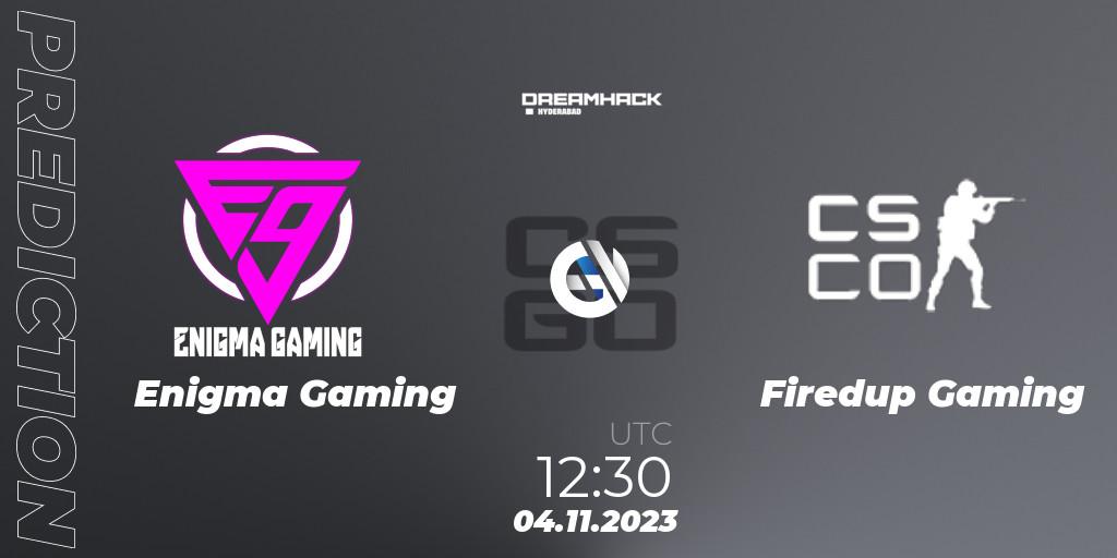 Pronósticos Enigma Gaming - Firedup Gaming. 04.11.2023 at 11:20. DreamHack Hyderabad Invitational 2023 - Counter-Strike (CS2)