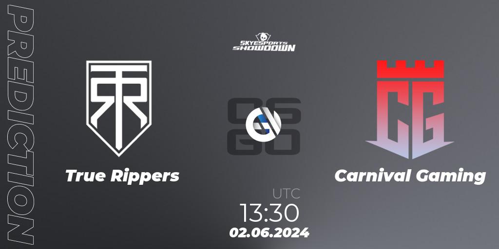 Pronósticos True Rippers - Carnival Gaming. 02.06.2024 at 13:30. Skyesports Showdown 2024 - Counter-Strike (CS2)