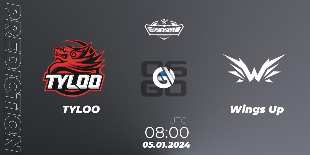 Pronósticos TYLOO - Wings Up. 05.01.2024 at 08:00. Asian Super League Season 1 - Counter-Strike (CS2)
