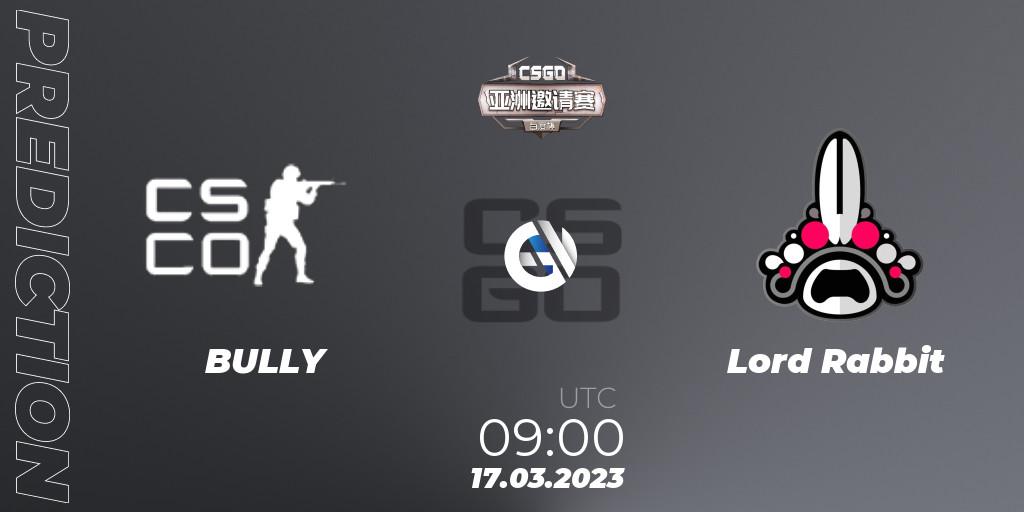 Pronósticos BULLY - Lord Rabbit. 17.03.2023 at 09:00. Baidu Cup Invitational #2 - Counter-Strike (CS2)