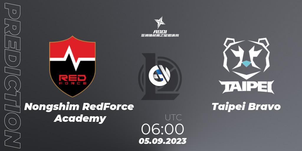 Pronósticos Nongshim RedForce Academy - Taipei Bravo. 05.09.2023 at 06:00. Asia Star Challengers Invitational 2023 - LoL