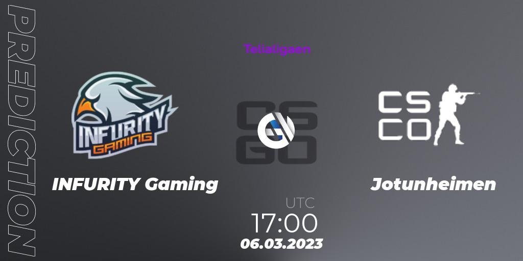 Pronósticos INFURITY Gaming - Jotunheimen. 06.03.2023 at 18:00. Telialigaen Spring 2023: Group stage - Counter-Strike (CS2)