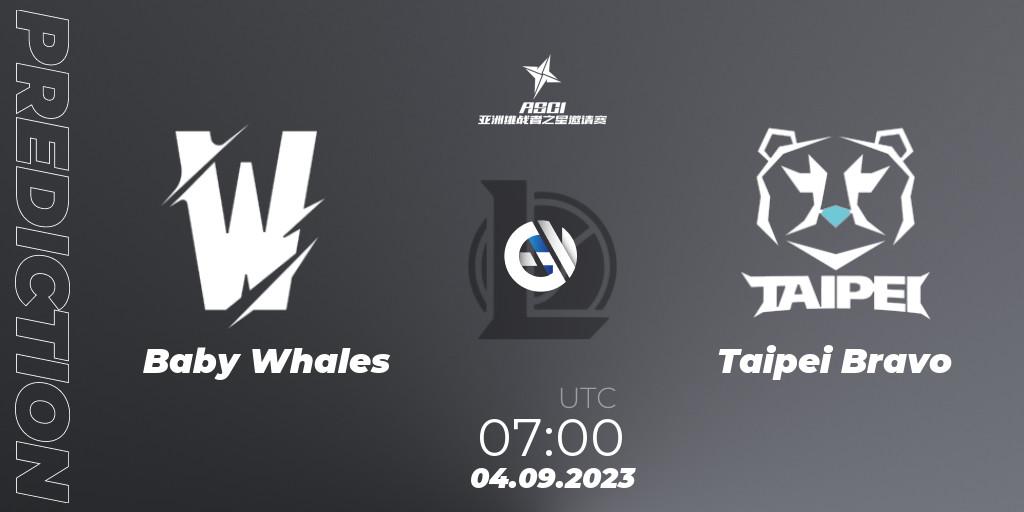 Pronósticos Baby Whales - Taipei Bravo. 04.09.2023 at 07:00. Asia Star Challengers Invitational 2023 - LoL