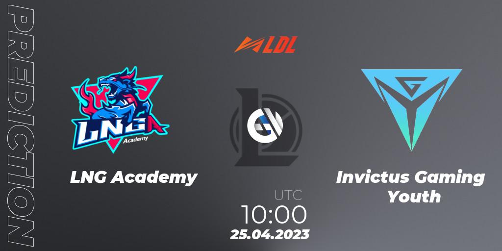 Pronósticos LNG Academy - Invictus Gaming Youth. 25.04.2023 at 12:00. LDL 2023 - Regular Season - Stage 2 - LoL