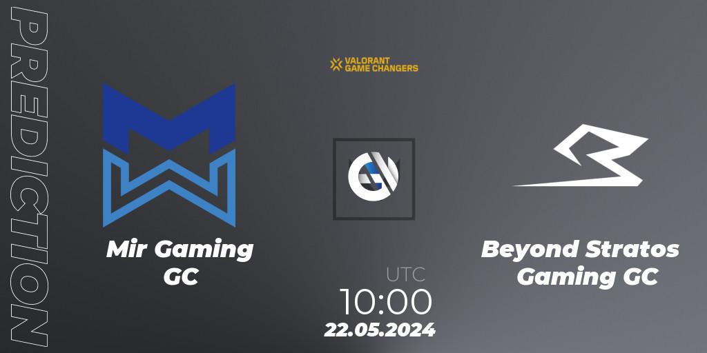 Pronósticos Mir Gaming GC - Beyond Stratos Gaming GC. 22.05.2024 at 10:00. VCT 2024: Game Changers Korea Stage 1 - VALORANT
