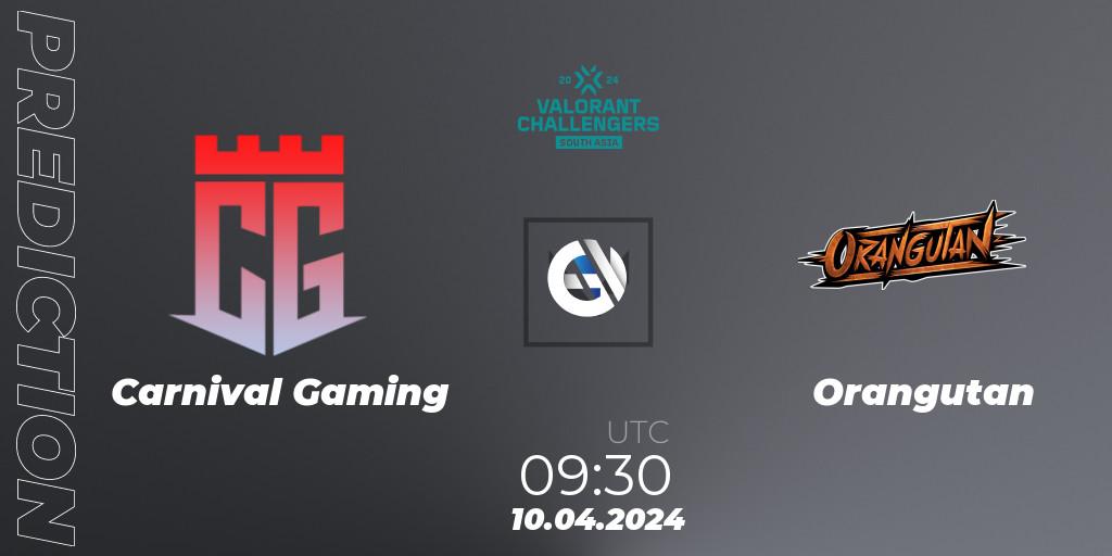Pronósticos Carnival Gaming - Orangutan. 10.04.2024 at 09:30. VALORANT Challengers 2024 South Asia: Split 1 - Cup 2 - VALORANT