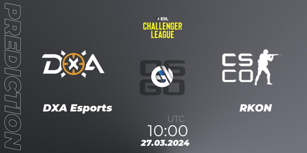 Pronósticos DXA Esports - RKON. 27.03.2024 at 10:00. ESL Challenger League Season 47: Oceania - Counter-Strike (CS2)