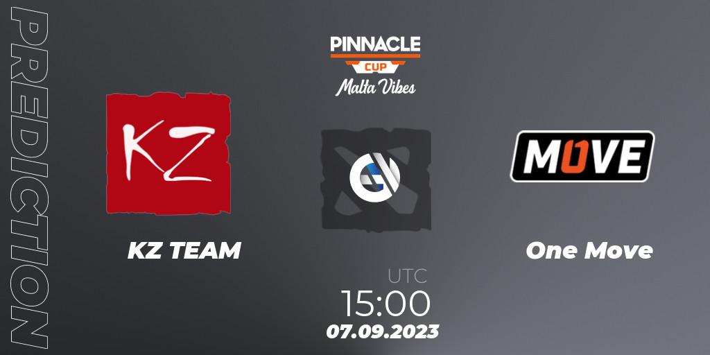 Pronósticos KZ TEAM - One Move. 07.09.2023 at 15:15. Pinnacle Cup: Malta Vibes #3 - Dota 2