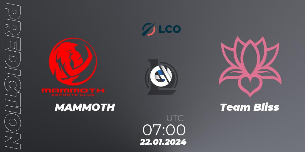 Pronósticos MAMMOTH - Team Bliss. 22.01.24. LCO Split 1 2024 - Group Stage - LoL