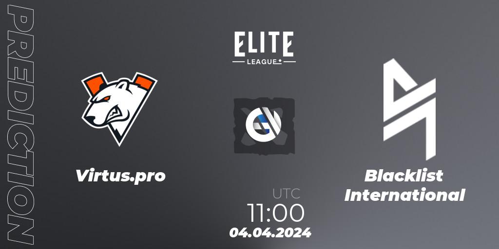 Pronósticos Virtus.pro - Blacklist International. 04.04.24. Elite League: Swiss Stage - Dota 2