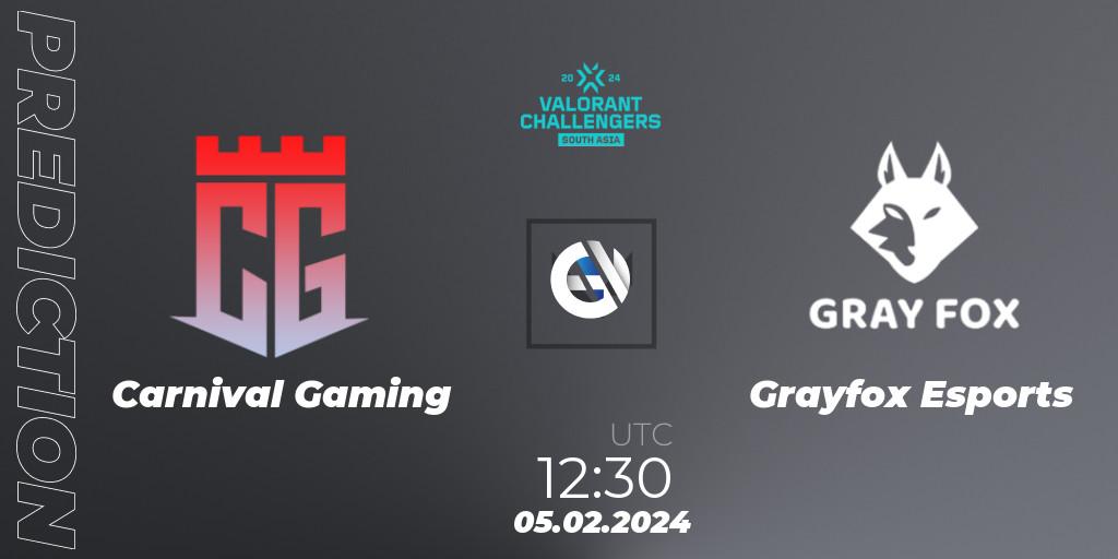 Pronósticos Carnival Gaming - Grayfox Esports. 05.02.2024 at 12:30. VALORANT Challengers 2024: South Asia Split 1 - Cup 1 - VALORANT