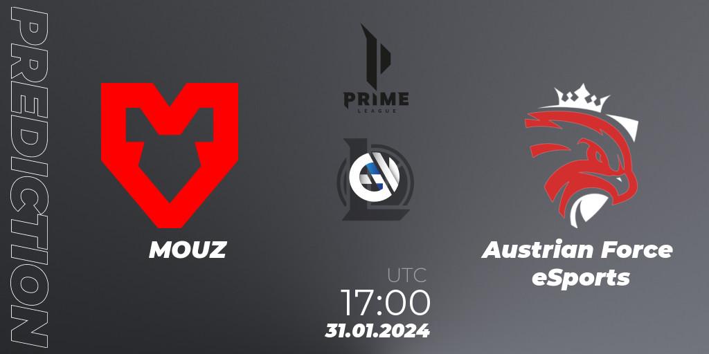 Pronósticos MOUZ - Austrian Force eSports. 31.01.2024 at 17:00. Prime League Spring 2024 - Group Stage - LoL