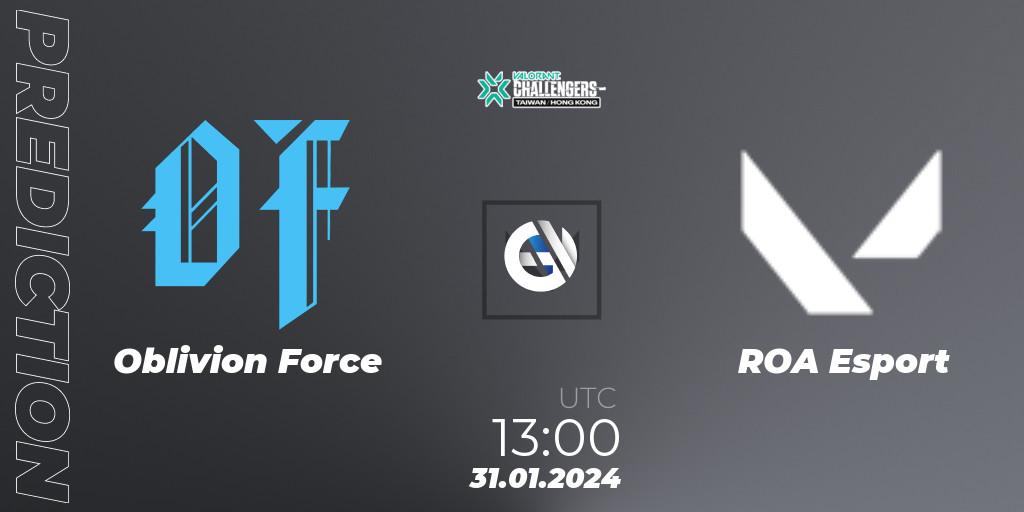 Pronósticos Oblivion Force - ROA. 31.01.2024 at 13:00. VALORANT Challengers Hong Kong and Taiwan 2024: Split 1 - VALORANT