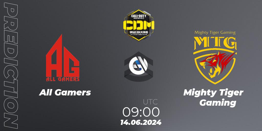Pronósticos All Gamers - Mighty Tiger Gaming. 07.07.2024 at 09:00. China Masters 2024 S8: Regular Season - Call of Duty