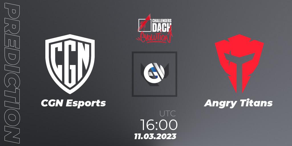 Pronósticos CGN Esports - Angry Titans. 11.03.2023 at 16:00. VALORANT Challengers 2023 DACH: Evolution Split 1 - VALORANT