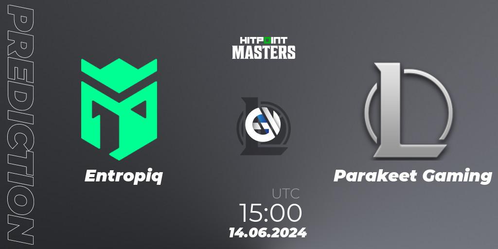 Pronósticos Entropiq - Parakeet Gaming. 14.06.2024 at 15:00. Hitpoint Masters Summer 2024 - LoL